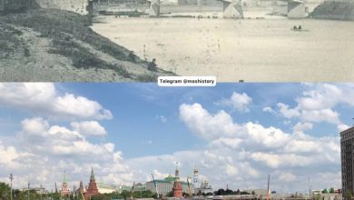 Пречистенская набережная в сторону Кремля (1900 год и наши дни). Источник: