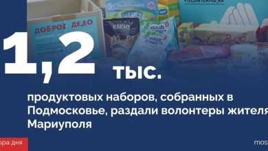 Порядка 1 тыс. 200 продуктовых наборов, собранных в Московской области, раздали жителям Мариуполя волонтеры…